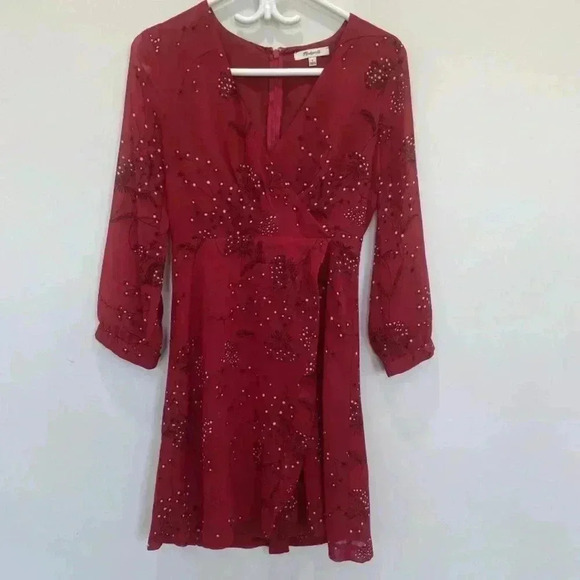 Madewell Red Wrap Floral Print Crepe Mini Dress sz 0 - Picture 2 of 12